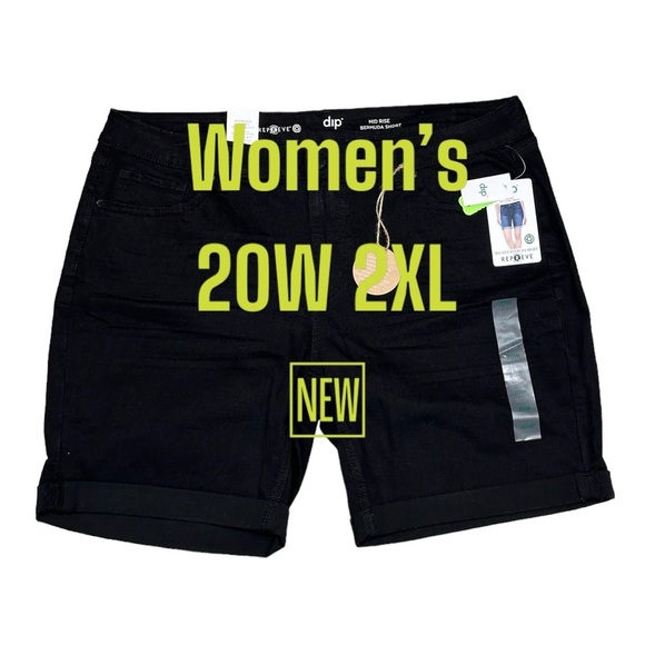 Women’s Dip 20W 2X Black Denim Jeans Bermuda Shorts Rolled Hem Stretch Mid Rise - Picture 2 of 11